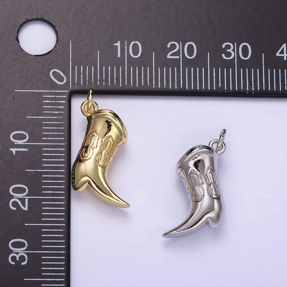 14K Golf Filled Engraved Chubby Cowboy Boot Charm in Gold & Silver | D416 - DLUXCA