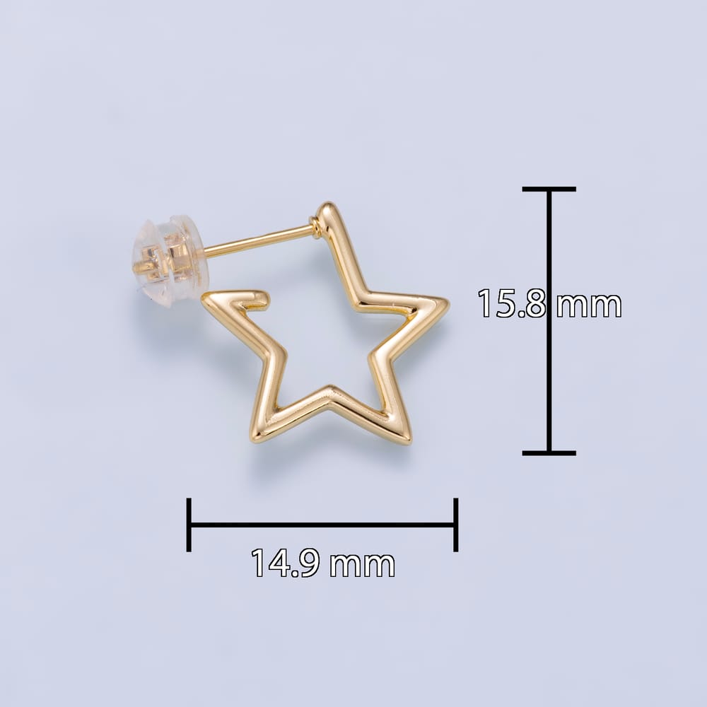 16K Gold Filled 16mm Celestial Star C-Shaped Hoop Earrings | Earrings-01263