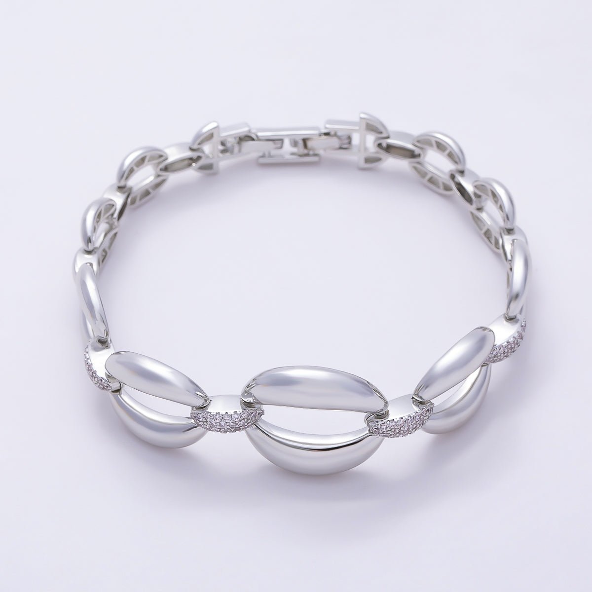 16K Gold 20mm Micro Paved CZ Puffed Mariner Link Bracelet | WA-00452 WA-00454 - DLUXCA