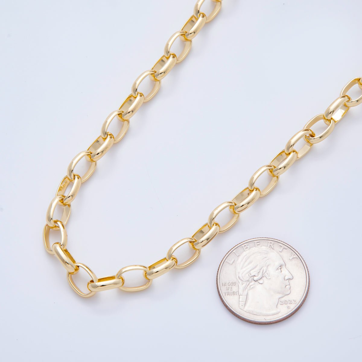 16K Gold Filled 0.7mm Large Chunky Gold Oval Unfinished Cable Chain by Yard | ROLL - 1687 - DLUXCA