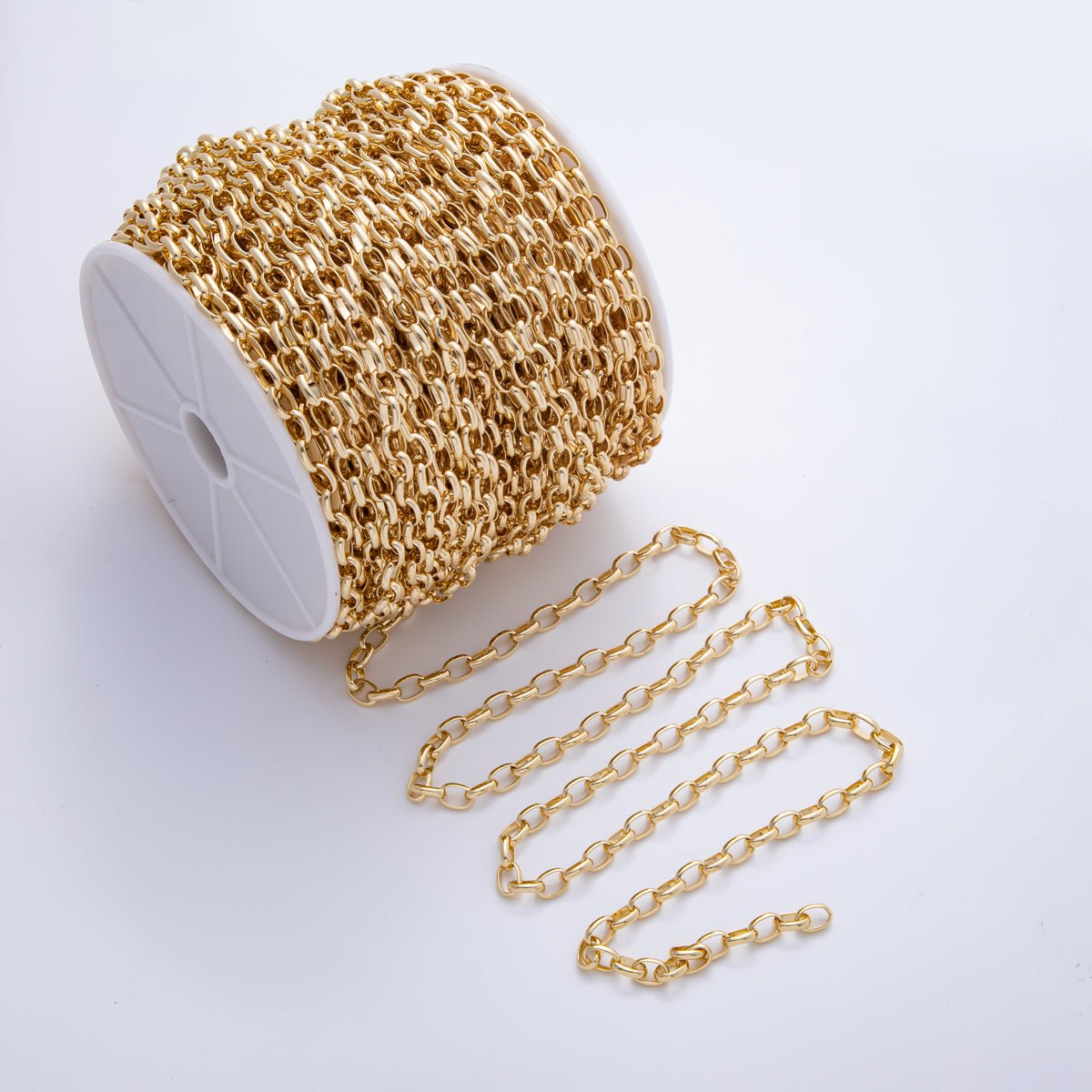 16K Gold Filled 0.7mm Large Chunky Gold Oval Unfinished Cable Chain by Yard | ROLL - 1687 - DLUXCA