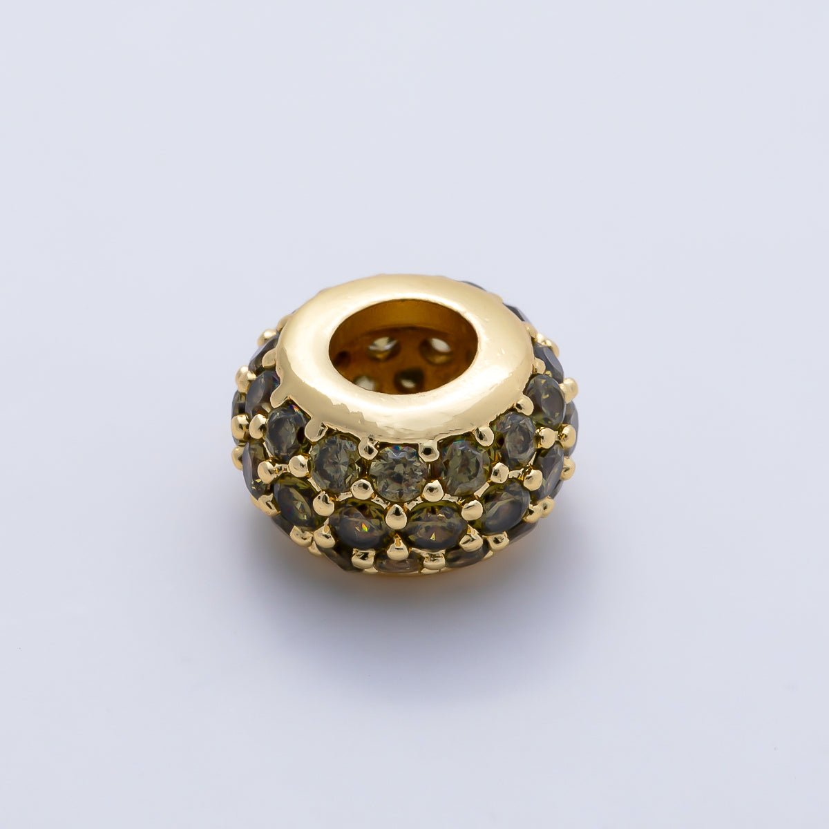16K Gold Filled 10.5mm Micro Paved CZ Chubby Rondelle Bead | Beads-00387 ~ Beads-00398 - DLUXCA