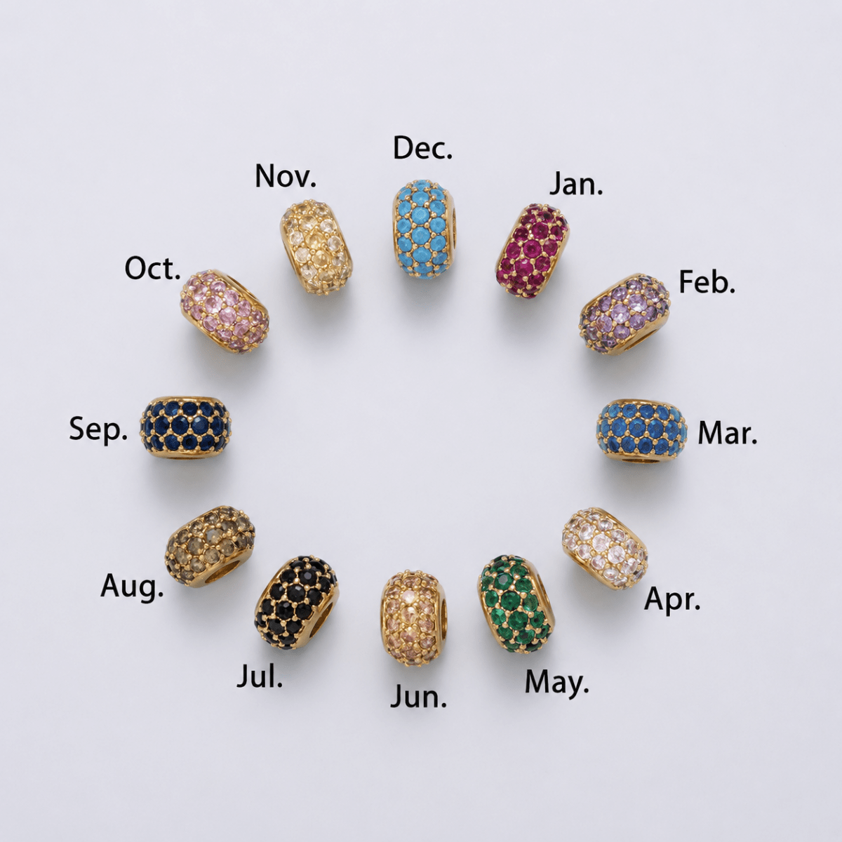 16K Gold Filled 10.5mm Micro Paved CZ Chubby Rondelle Bead | Beads-00387 ~ Beads-00398 - DLUXCA