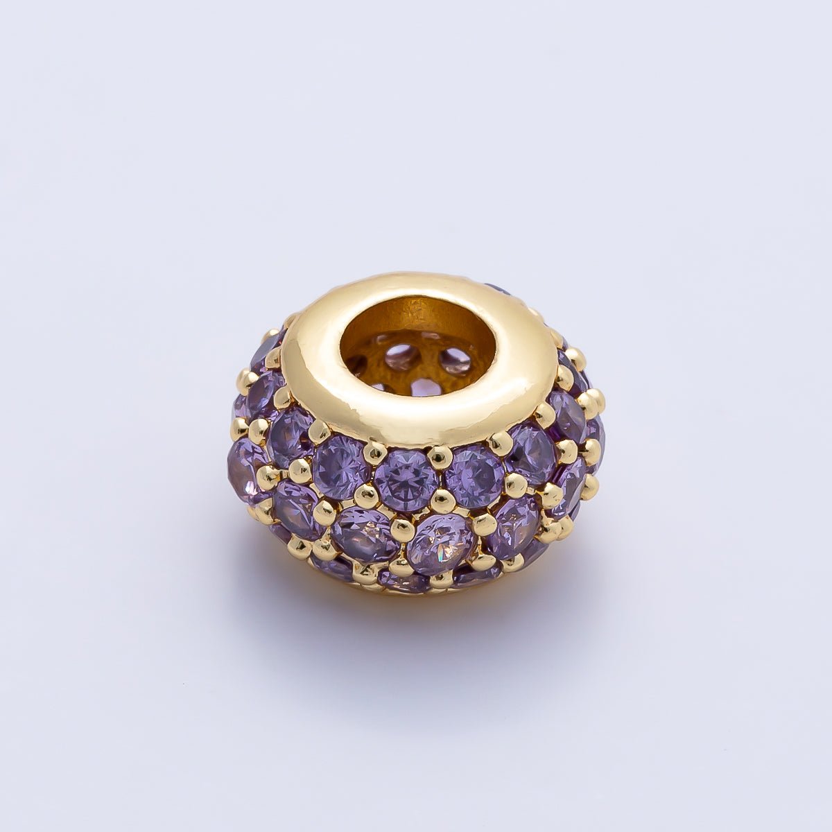 16K Gold Filled 10.5mm Micro Paved CZ Chubby Rondelle Bead | Beads-00387 ~ Beads-00398 - DLUXCA