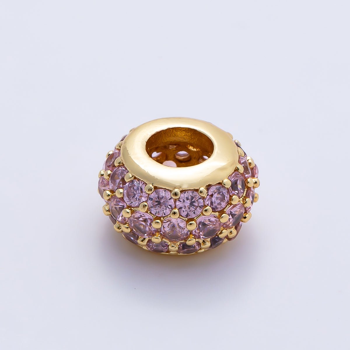 16K Gold Filled 10.5mm Micro Paved CZ Chubby Rondelle Bead | Beads-00387 ~ Beads-00398 - DLUXCA