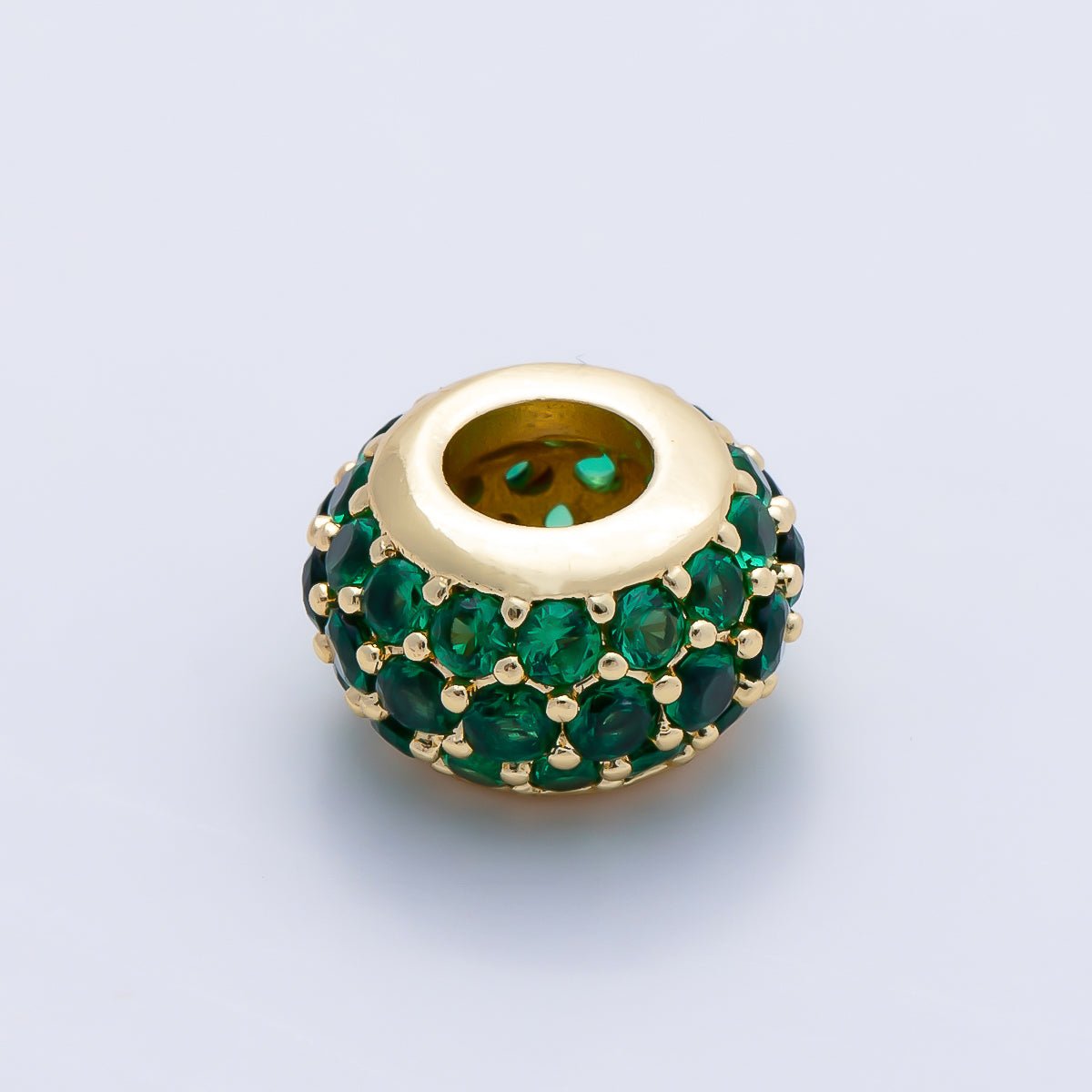16K Gold Filled 10.5mm Micro Paved CZ Chubby Rondelle Bead | Beads-00387 ~ Beads-00398 - DLUXCA