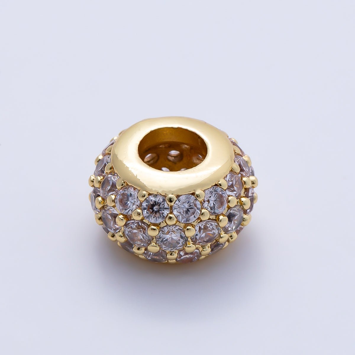 16K Gold Filled 10.5mm Micro Paved CZ Chubby Rondelle Bead | Beads-00387 ~ Beads-00398 - DLUXCA