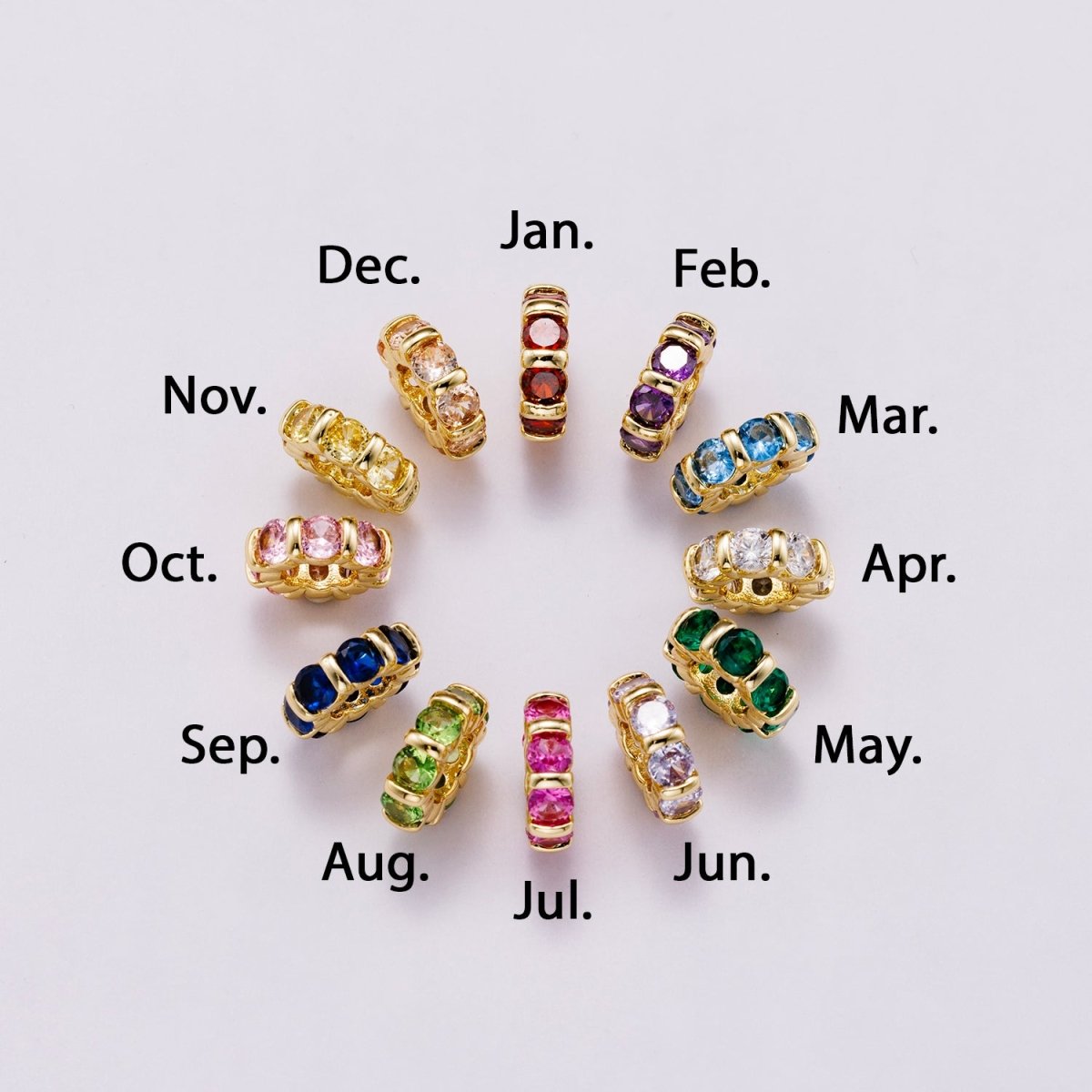 16K Gold Filled 10.5mm Personalized Birthstone Micro Paved Round CZ Rondelle Spacer Set | Beads - 00113 - Beads - 00124 - DLUXCA