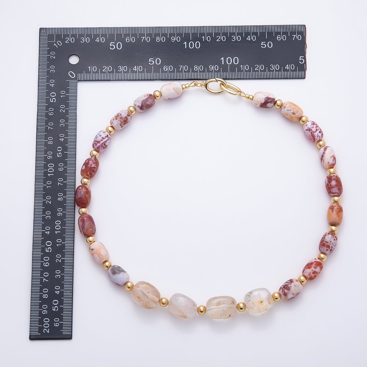16K Gold Filled 10.5mm Red Jasper Bead Rectangle Gemstone Chain 19 Inch Necklace w. Dual Push Gate | WA-00048 - DLUXCA