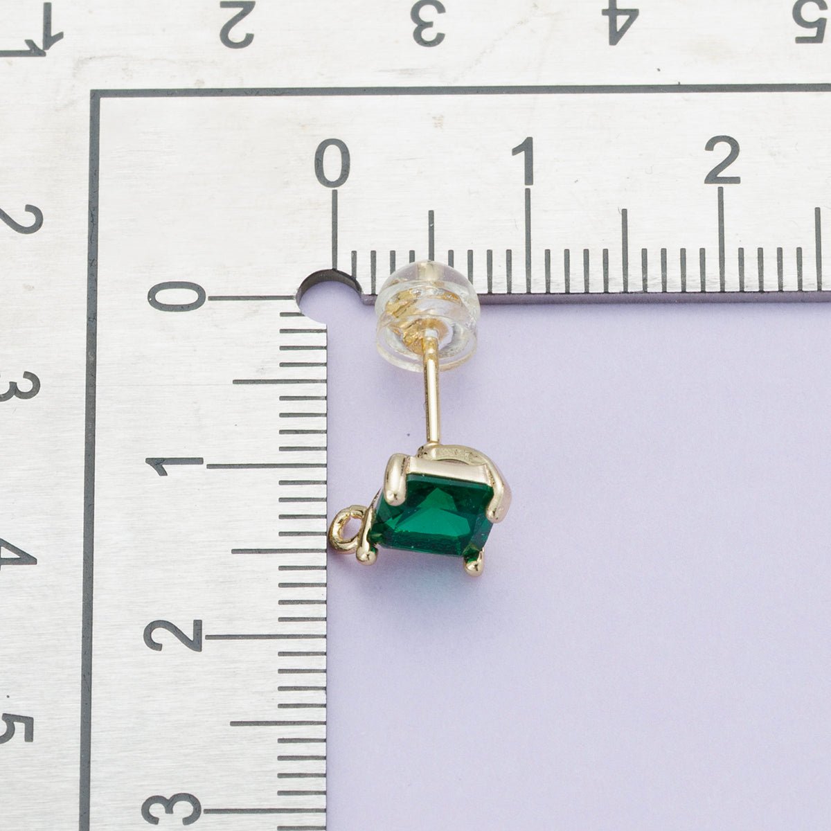 16K Gold Filled 10.6mm Green CZ Rhodium Plated Open Loop Drop Stud Earring | Findings - 00097 - DLUXCA