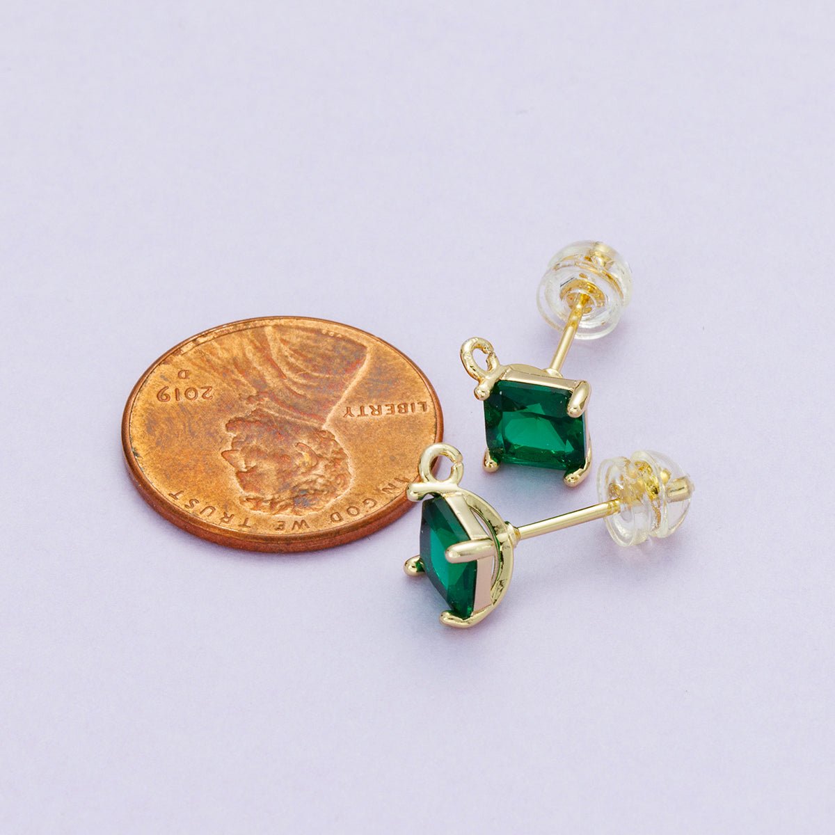 16K Gold Filled 10.6mm Green CZ Rhodium Plated Open Loop Drop Stud Earring | Findings - 00097 - DLUXCA