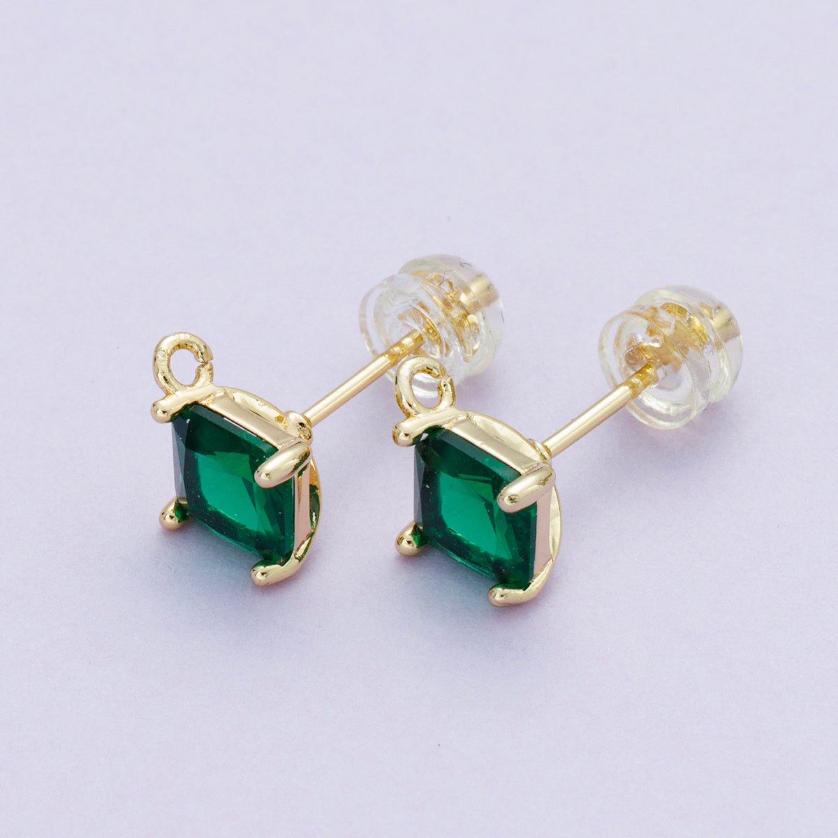 16K Gold Filled 10.6mm Green CZ Rhodium Plated Open Loop Drop Stud Earring | Findings - 00097 - DLUXCA