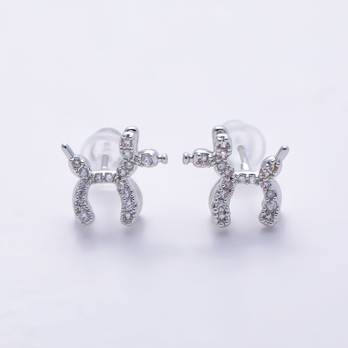 16K Gold Filled 10mm Balloon Animal Micro Paved CZ Stud in Gold & Silver | Earrings-00779 - DLUXCA