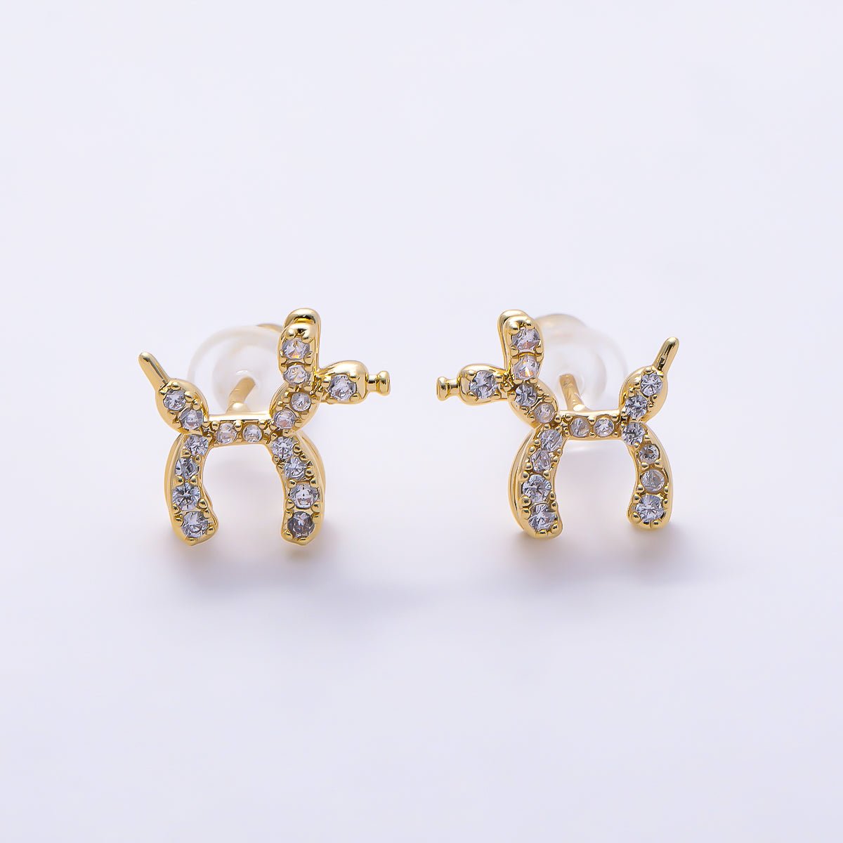 16K Gold Filled 10mm Balloon Animal Micro Paved CZ Stud in Gold & Silver | Earrings-00779 - DLUXCA