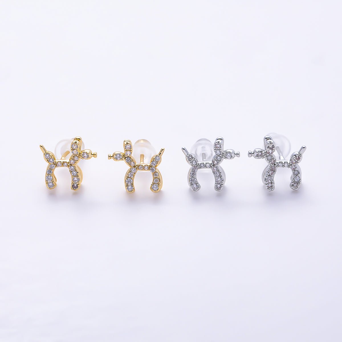 16K Gold Filled 10mm Balloon Animal Micro Paved CZ Stud in Gold & Silver | Earrings-00779 - DLUXCA