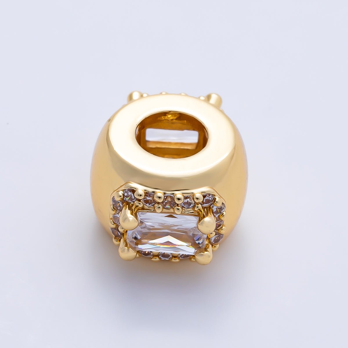 16K Gold Filled 10mm Birthstone Baguette Micro Paved CZ Chubby Rondelle Bead | Beads-00363 ~ Beads-00374 - DLUXCA