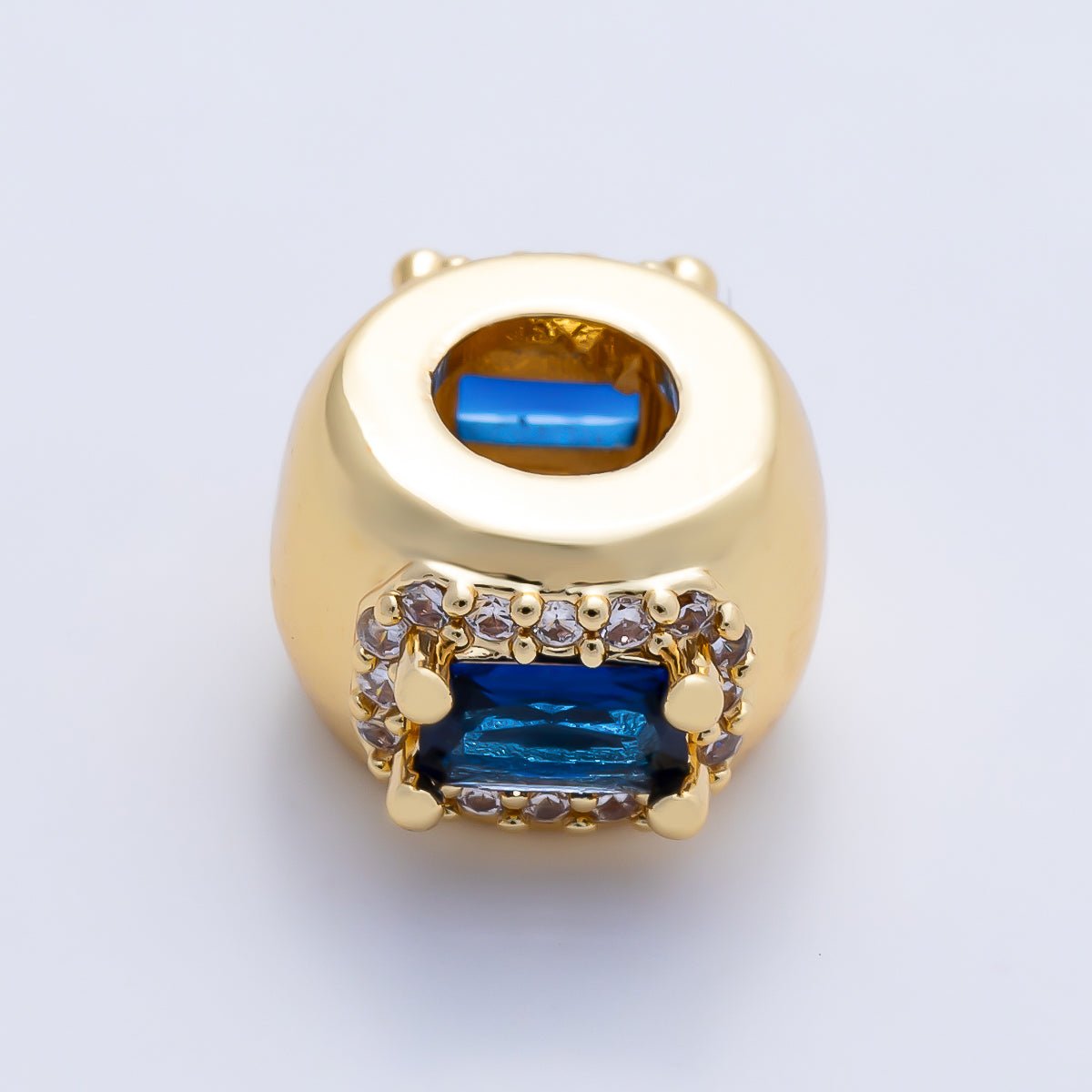 16K Gold Filled 10mm Birthstone Baguette Micro Paved CZ Chubby Rondelle Bead | Beads-00363 ~ Beads-00374 - DLUXCA