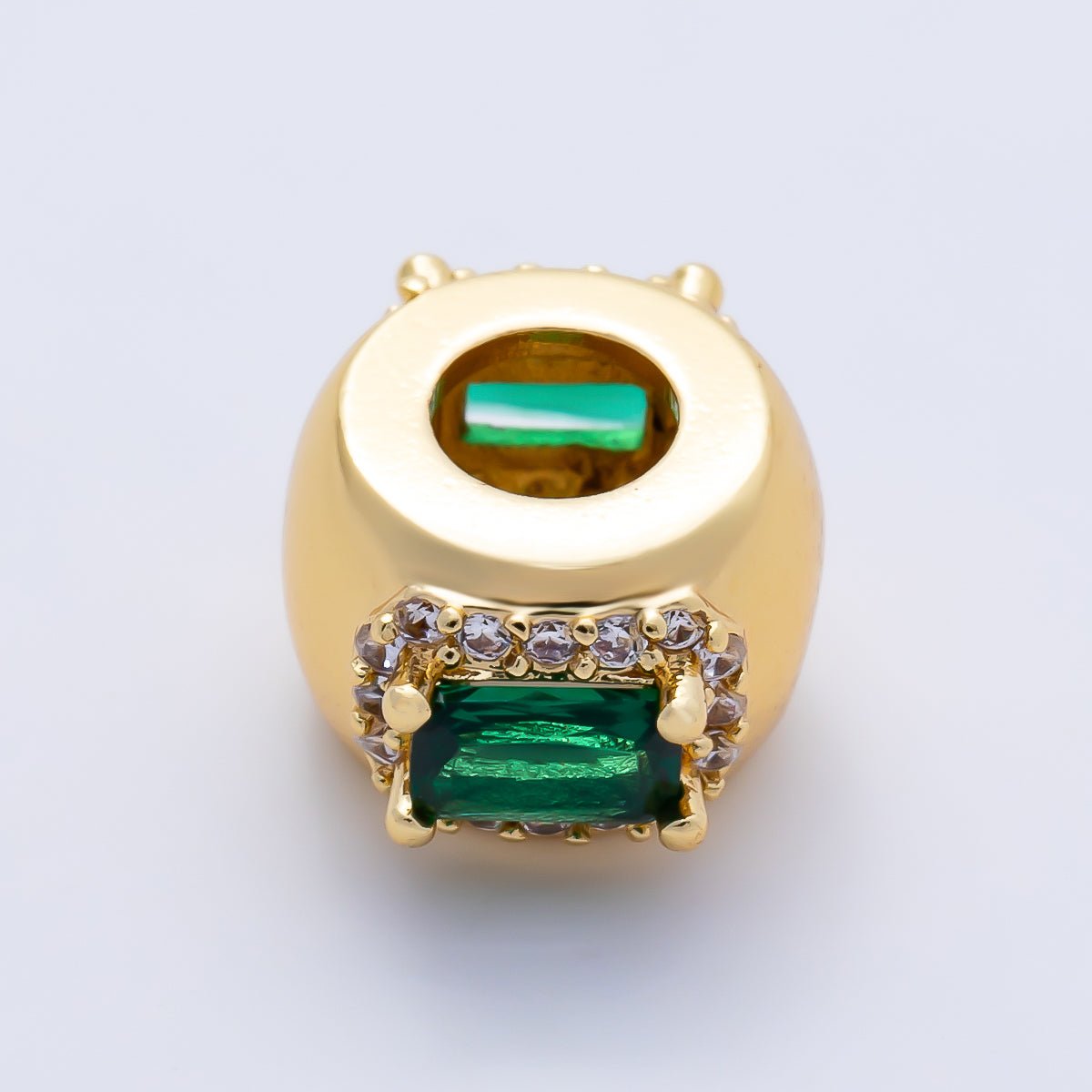 16K Gold Filled 10mm Birthstone Baguette Micro Paved CZ Chubby Rondelle Bead | Beads-00363 ~ Beads-00374 - DLUXCA