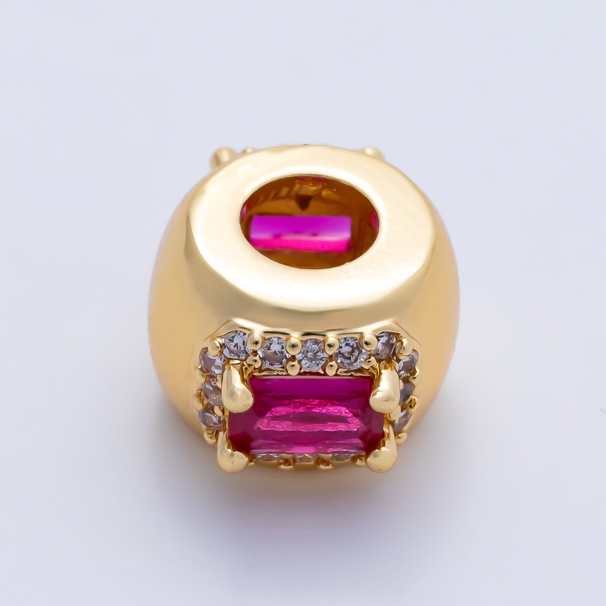16K Gold Filled 10mm Birthstone Baguette Micro Paved CZ Chubby Rondelle Bead | Beads-00363 ~ Beads-00374 - DLUXCA
