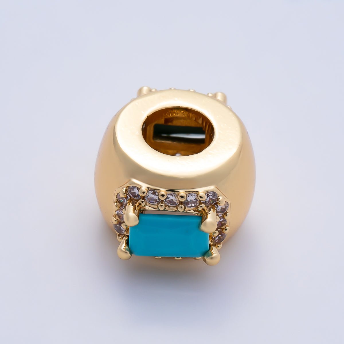 16K Gold Filled 10mm Birthstone Baguette Micro Paved CZ Chubby Rondelle Bead | Beads-00363 ~ Beads-00374 - DLUXCA