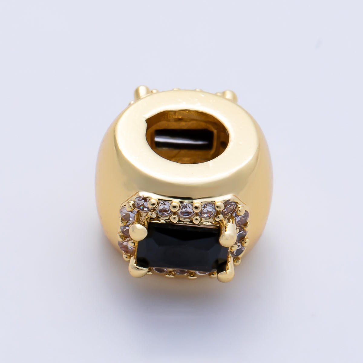 16K Gold Filled 10mm Birthstone Baguette Micro Paved CZ Chubby Rondelle Bead | Beads-00363 ~ Beads-00374 - DLUXCA