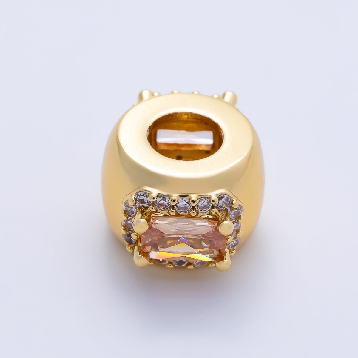 16K Gold Filled 10mm Birthstone Baguette Micro Paved CZ Chubby Rondelle Bead | Beads-00363 ~ Beads-00374 - DLUXCA