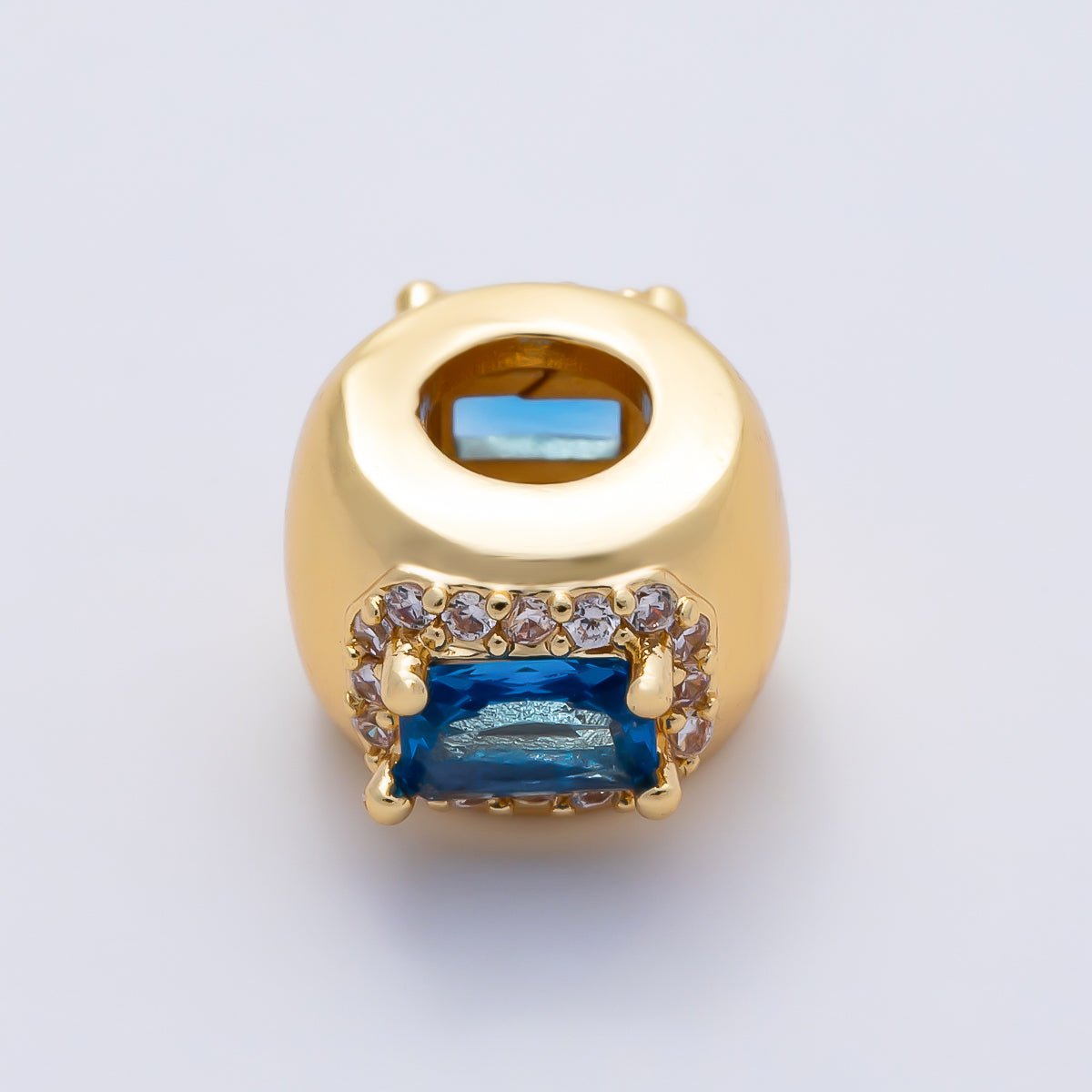 16K Gold Filled 10mm Birthstone Baguette Micro Paved CZ Chubby Rondelle Bead | Beads-00363 ~ Beads-00374 - DLUXCA