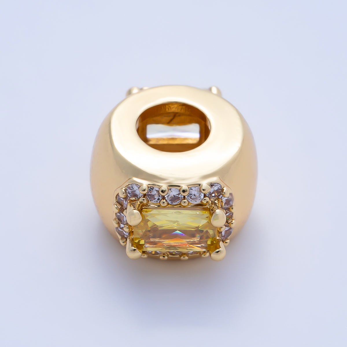 16K Gold Filled 10mm Birthstone Baguette Micro Paved CZ Chubby Rondelle Bead | Beads-00363 ~ Beads-00374 - DLUXCA