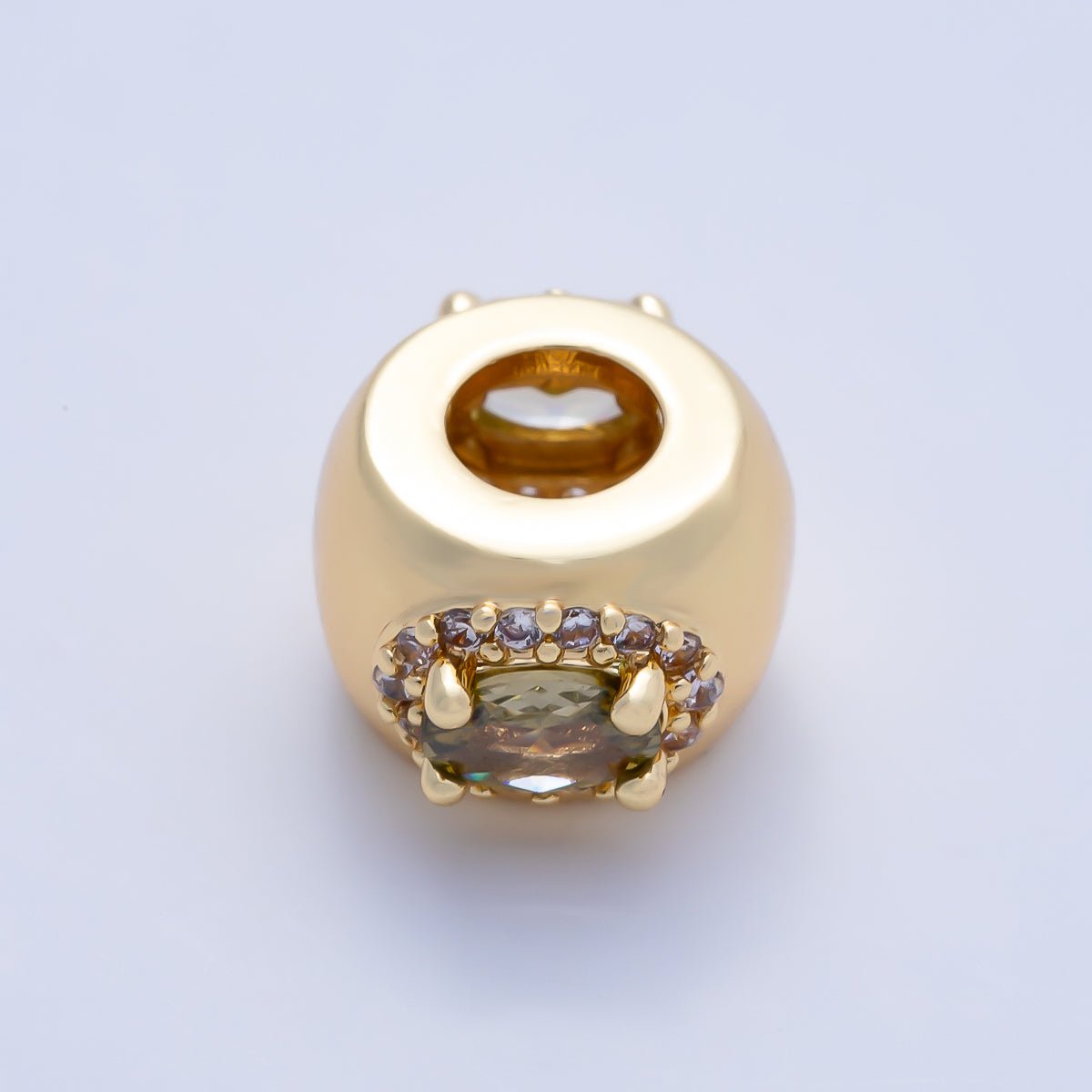 16K Gold Filled 10mm Birthstone Oval Micro Paved CZ Chubby Rondelle Bead | Beads-00375 ~ Beads-00386 - DLUXCA