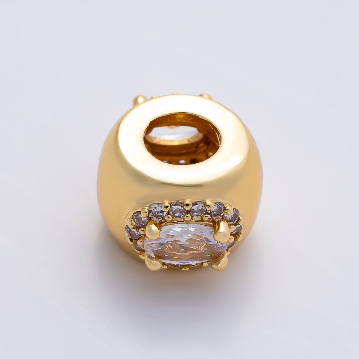 16K Gold Filled 10mm Birthstone Oval Micro Paved CZ Chubby Rondelle Bead | Beads-00375 ~ Beads-00386 - DLUXCA