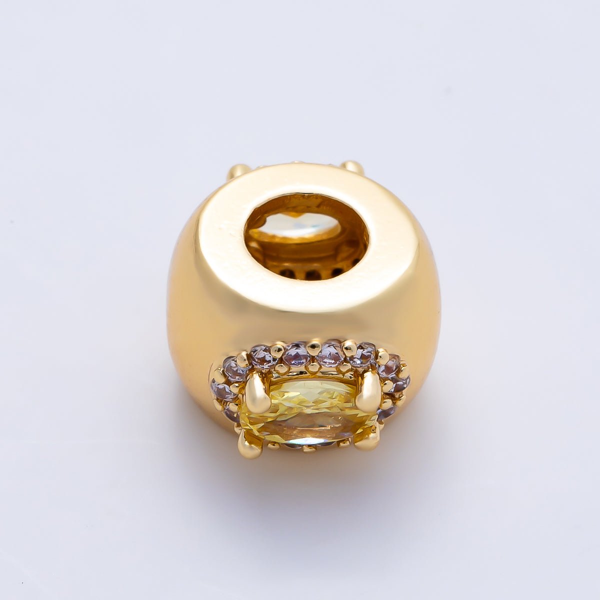 16K Gold Filled 10mm Birthstone Oval Micro Paved CZ Chubby Rondelle Bead | Beads-00375 ~ Beads-00386 - DLUXCA