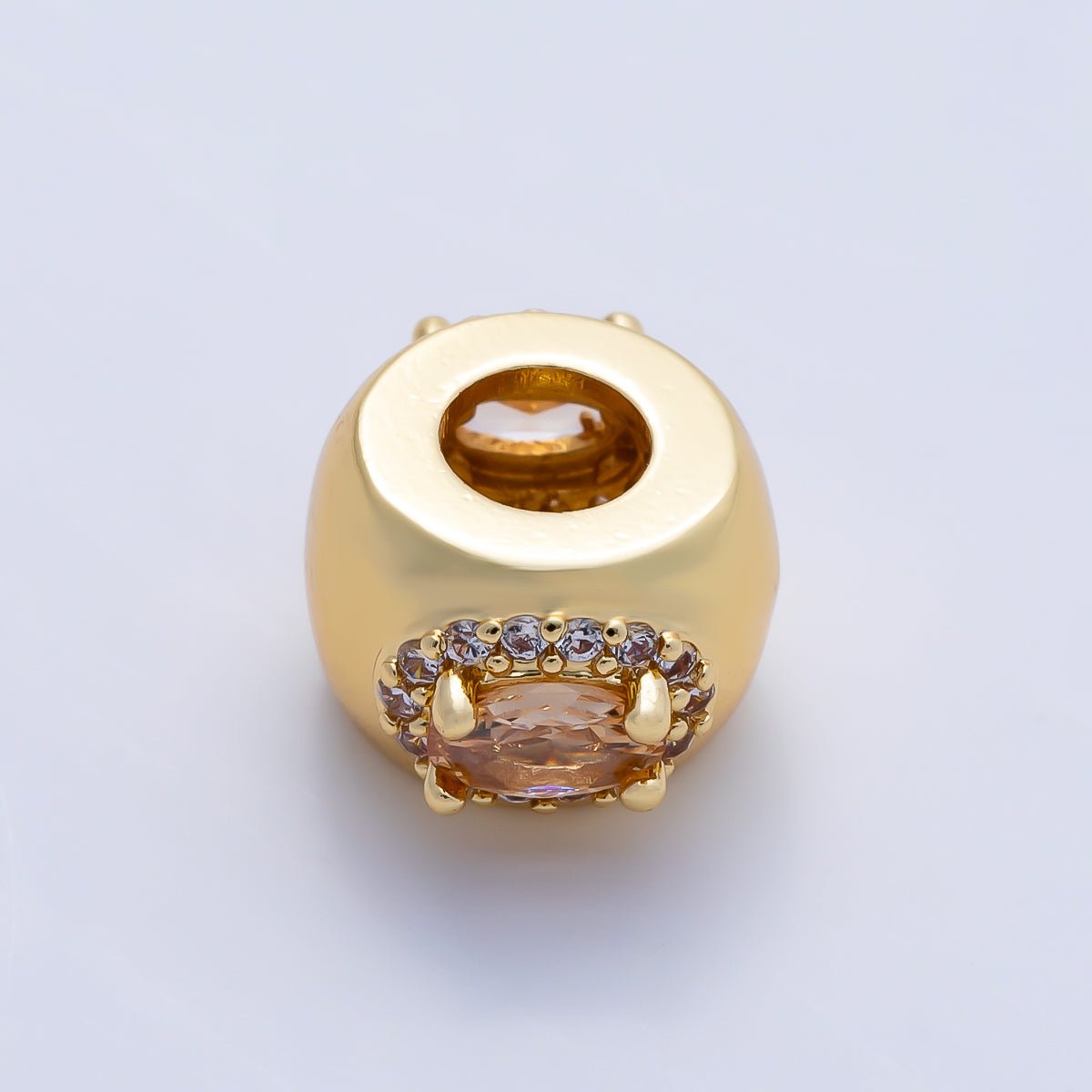 16K Gold Filled 10mm Birthstone Oval Micro Paved CZ Chubby Rondelle Bead | Beads-00375 ~ Beads-00386 - DLUXCA