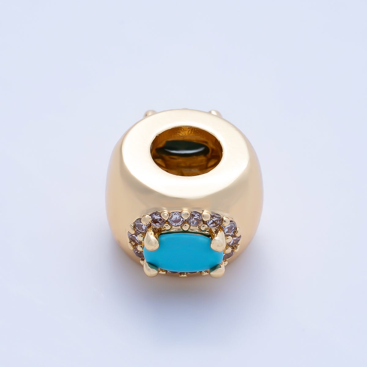 16K Gold Filled 10mm Birthstone Oval Micro Paved CZ Chubby Rondelle Bead | Beads-00375 ~ Beads-00386 - DLUXCA