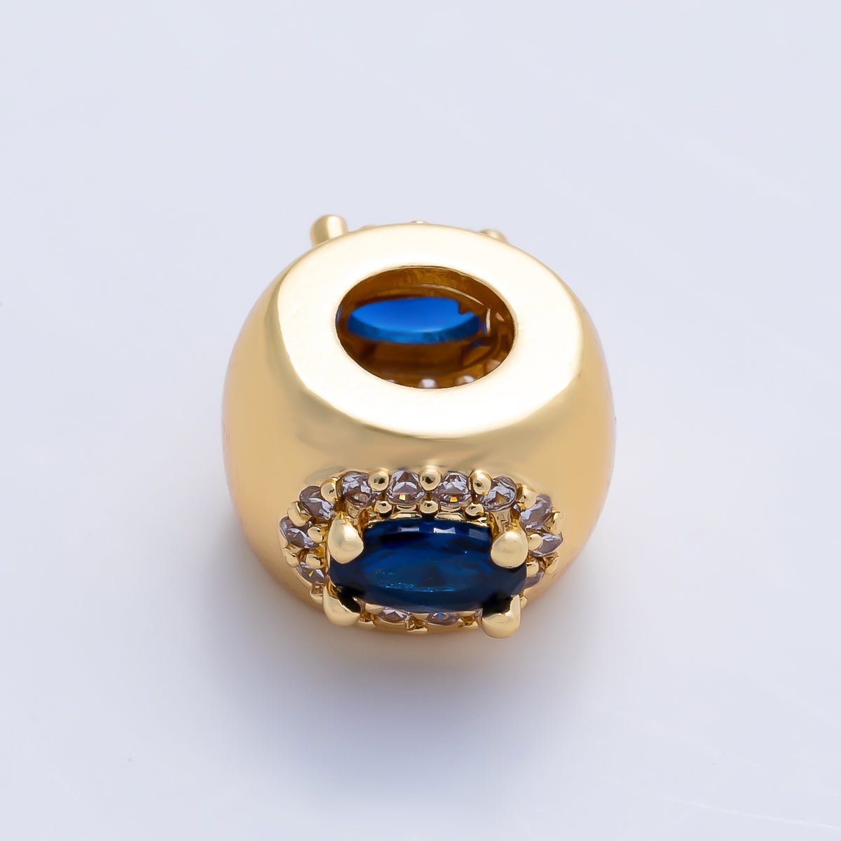 16K Gold Filled 10mm Birthstone Oval Micro Paved CZ Chubby Rondelle Bead | Beads-00375 ~ Beads-00386 - DLUXCA