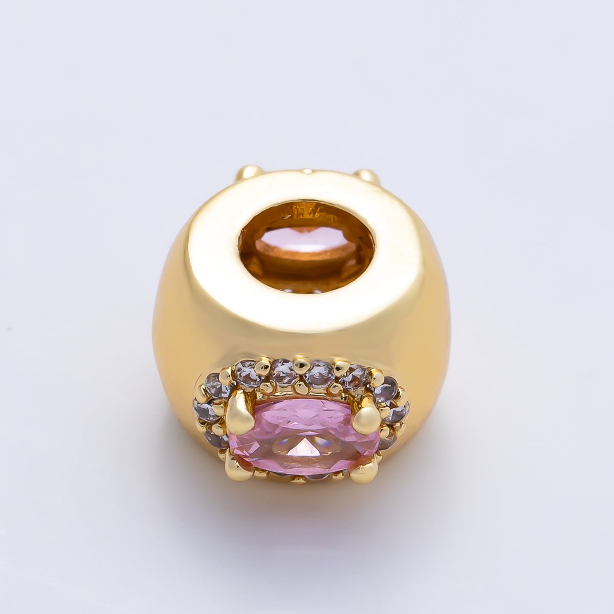 16K Gold Filled 10mm Birthstone Oval Micro Paved CZ Chubby Rondelle Bead | Beads-00375 ~ Beads-00386 - DLUXCA