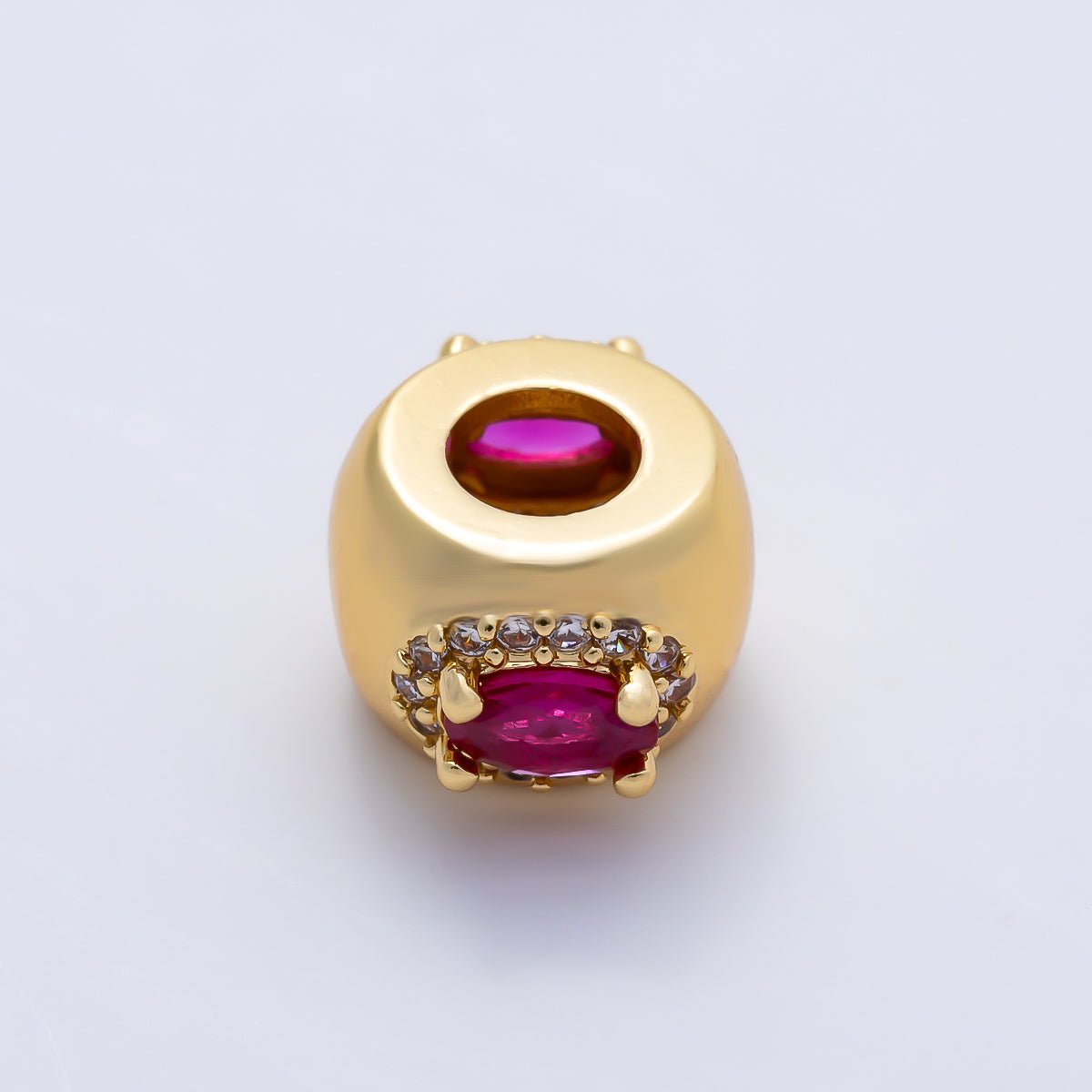 16K Gold Filled 10mm Birthstone Oval Micro Paved CZ Chubby Rondelle Bead | Beads-00375 ~ Beads-00386 - DLUXCA
