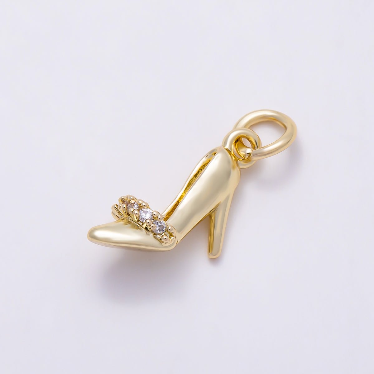 16K Gold Filled 10mm Clear CZ 3D Stiletto High Heel Shoe Charm | Charms-01614 - DLUXCA