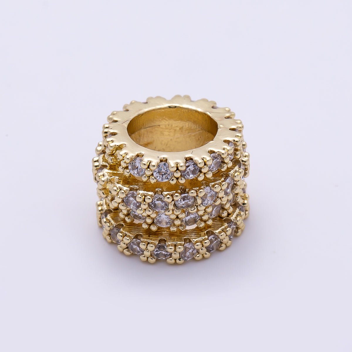 16K Gold Filled 10mm Clear Micro Paved CZ Multiple Band Bead | Beads-00537 - DLUXCA