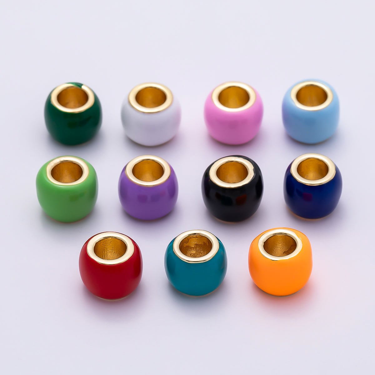 16K Gold Filled 10mm Colorful Enamel Large Hole Rondelle Spacer Beads | Beads - 00302 ~ Beads - 00312 - DLUXCA
