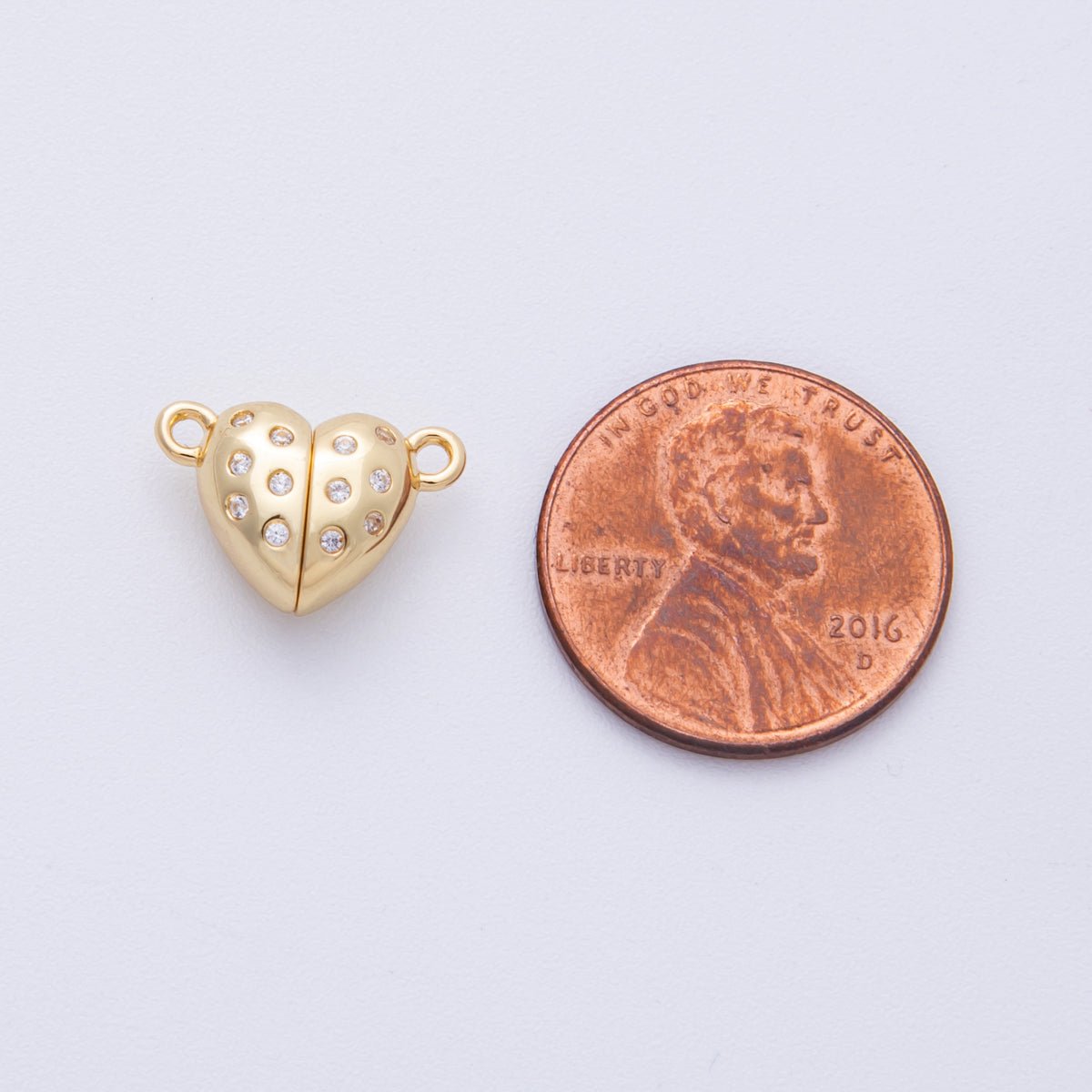 16K Gold Filled 10mm CZ Dotted Magnetic Heart Connector Closure Finding | Findings - 00029 - DLUXCA