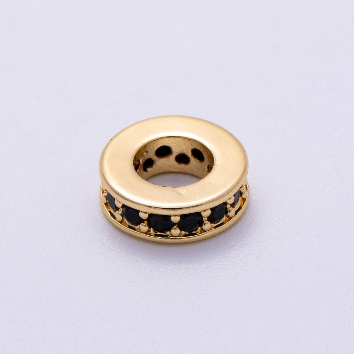 16K Gold Filled 10mm Green, Fuchsia, Blue, Turquoise, Black Micro Paved CZ Round Mini Spacer Rondelle | Beads - 00243 - Beads - 00247 - DLUXCA