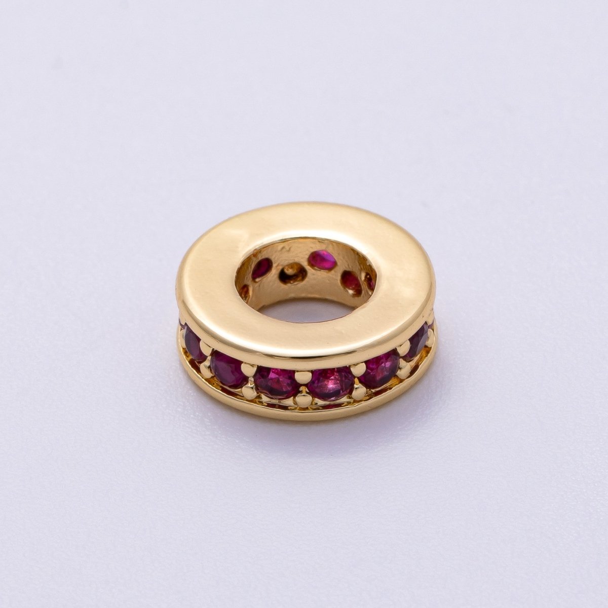 16K Gold Filled 10mm Green, Fuchsia, Blue, Turquoise, Black Micro Paved CZ Round Mini Spacer Rondelle | Beads - 00243 - Beads - 00247 - DLUXCA
