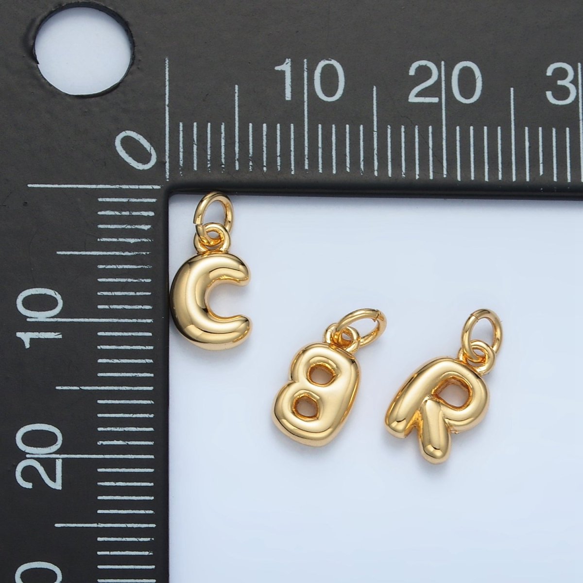 16K Gold Filled 10mm Initial Letter Chubby Balloon Mini Charm | A1591 - A1603 - DLUXCA