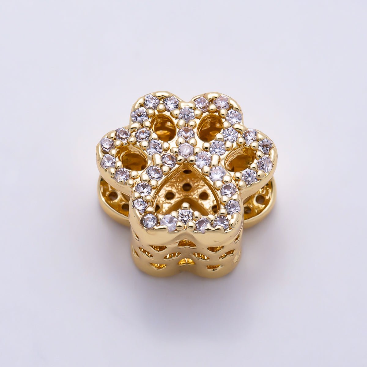 16K Gold Filled 10mm Micro Paved CZ Animal Paw Print Bead in Gold & Silver | Beads-00527 - DLUXCA
