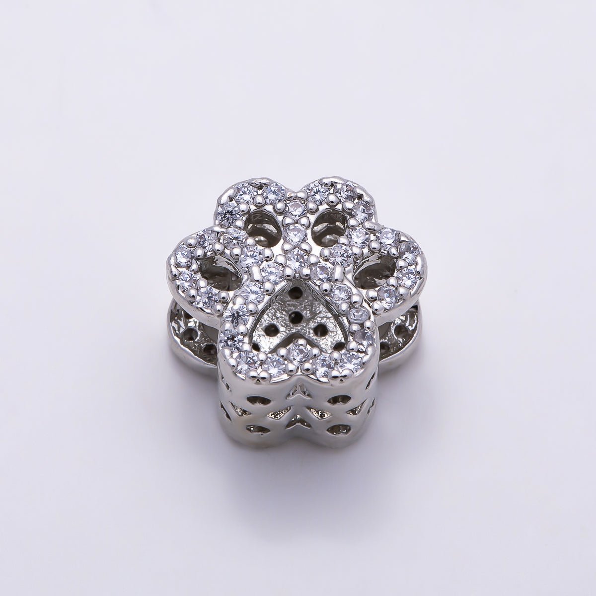 16K Gold Filled 10mm Micro Paved CZ Animal Paw Print Bead in Gold & Silver | Beads-00527 - DLUXCA