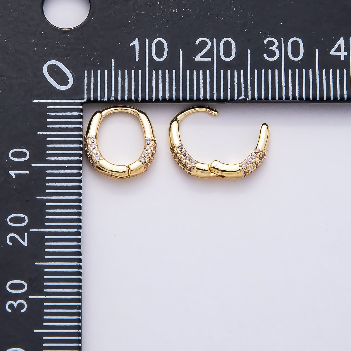 16K Gold Filled 10mm Micro Paved CZ Oval Cartilage Huggie Earrings | Earrings - 00378 - DLUXCA