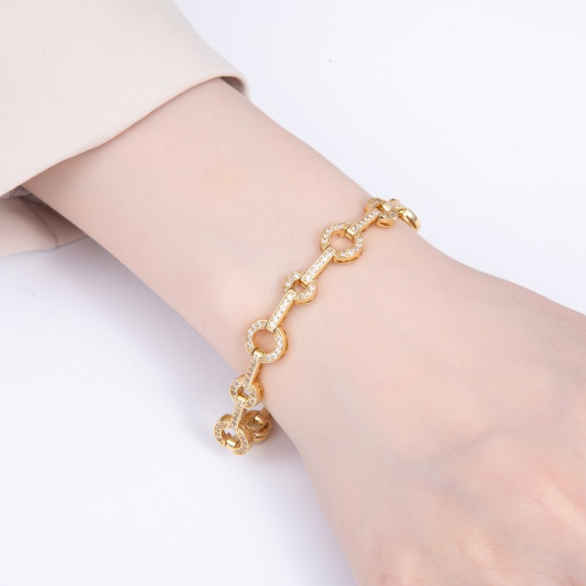 16K Gold Filled 10mm Micro Paved CZ Rolo Chain 7 Inch Adjustable Bracelet | WA - 04046 - DLUXCA