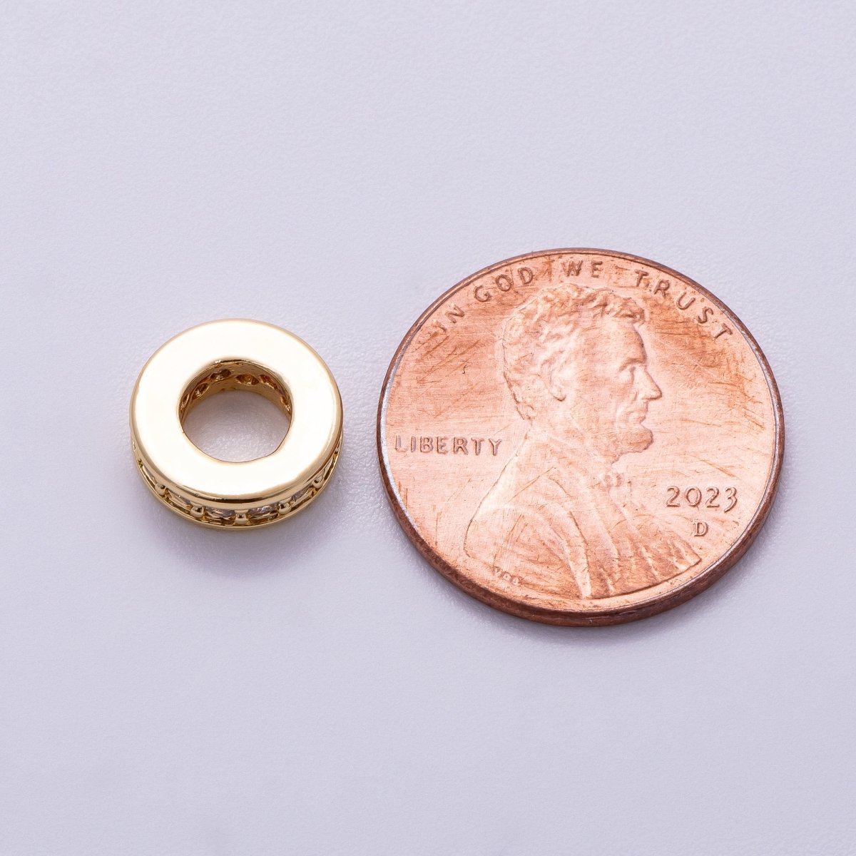 16K Gold Filled 10mm Micro Paved CZ Round Mini Spacer Rondelle in Gold & Silver | Beads - 00241 Beads - 00242 - DLUXCA