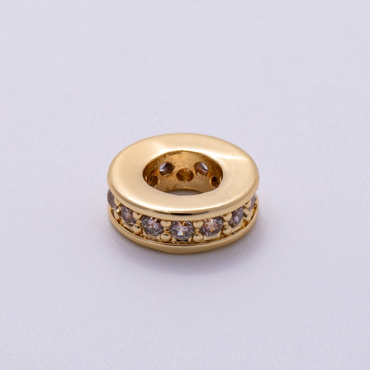 16K Gold Filled 10mm Micro Paved CZ Round Mini Spacer Rondelle in Gold & Silver | Beads - 00241 Beads - 00242 - DLUXCA