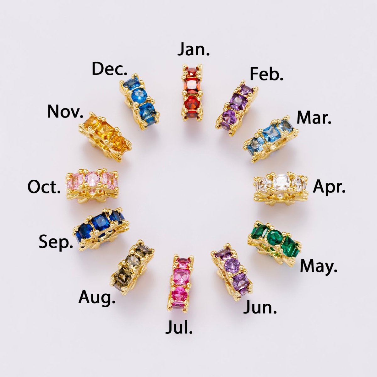 16K Gold Filled 10mm Personalized Baguette Birthstone CZ Rondelle Spacer Set | Beads - 00089 - Beads - 00100 - DLUXCA